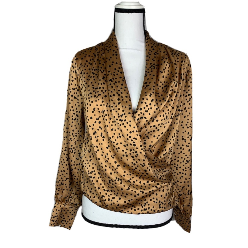 She And Sky Animal Printed Wrap Zip Up Long Sleeve Blouse.